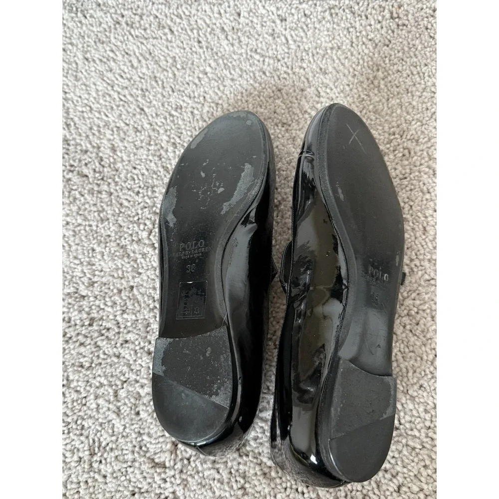 polo ralph lauren mary jane flats black Leather  Size 38 7.5 Preppy Classic